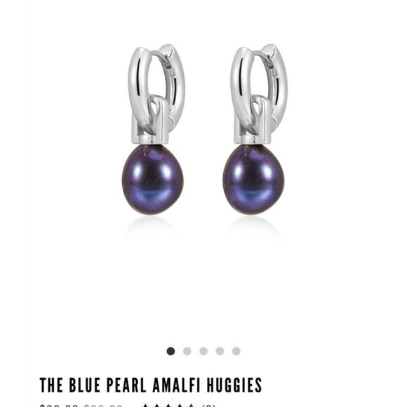 NOC Luv AJ Blue Pearl Amalfi Huggies Earrings Silver 2 in 1 Freshwater Pearl - Picture 7 of 15